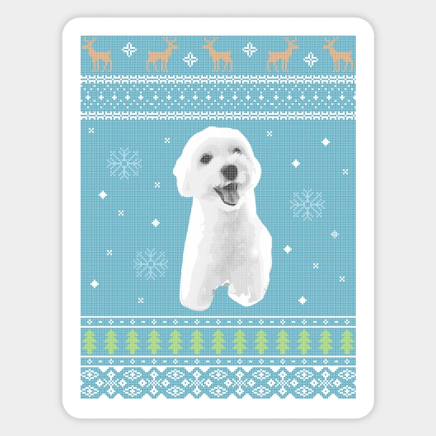 Maltipoo Ugly Christmas Sweater in Blue Sticker by gabradoodle